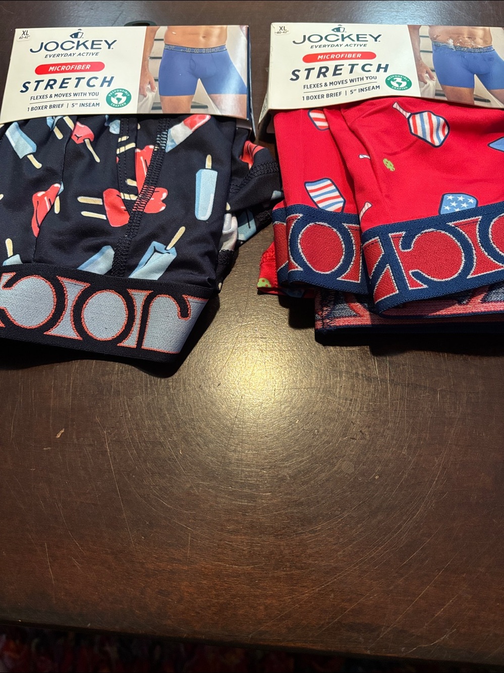 2 Pair Jockey Stretch Boxer Briefs Red Pickleball Paddles & Blue Popsicles NWT